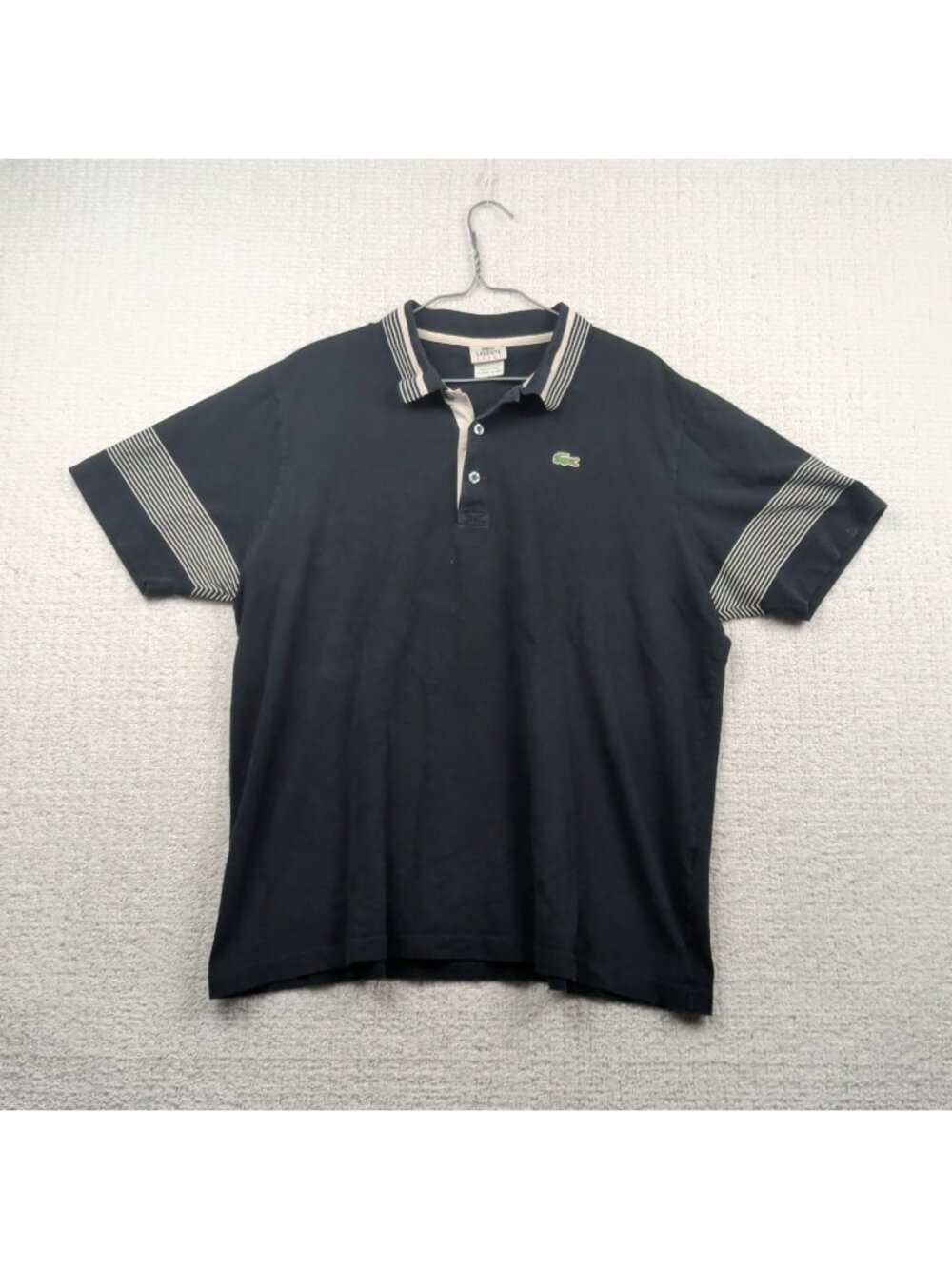 Vintage Lacoste Sport Men 7 Black / White Stripes Polo Shirt Tennis Golf Preppy